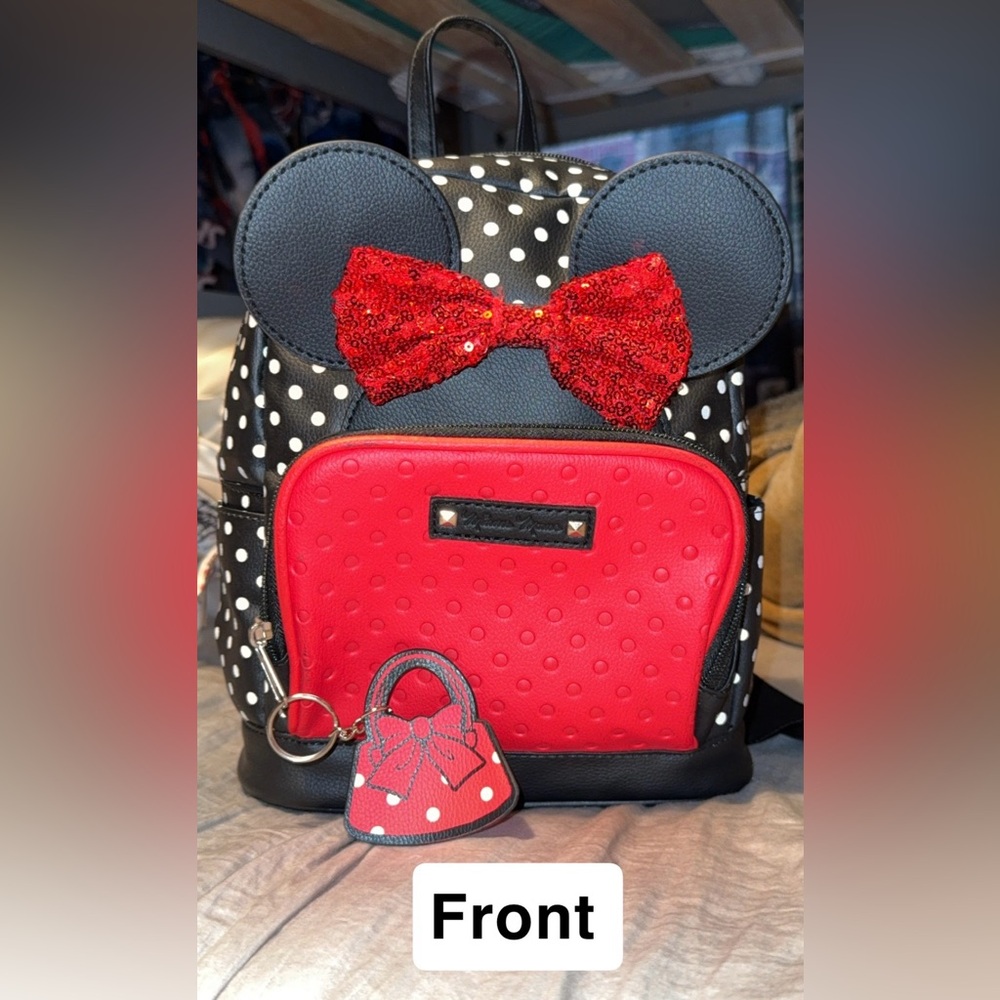 Backpack purse Polka Dot Minnie-Inspired Backpack with Red Sequin Bow